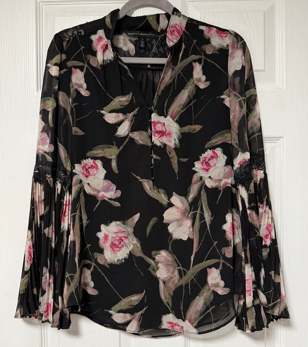 White House Black Market Women's Floral Bell Sleeve Top Size 0